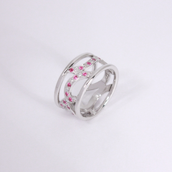 bague or blanc saphir rose diamant entrelacs