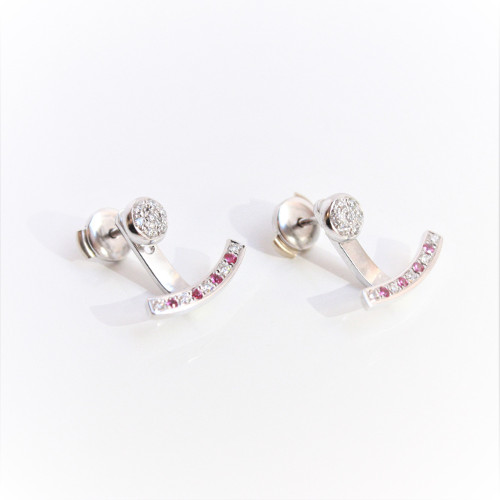 boucles oreilles or blanc saphir rose diamant