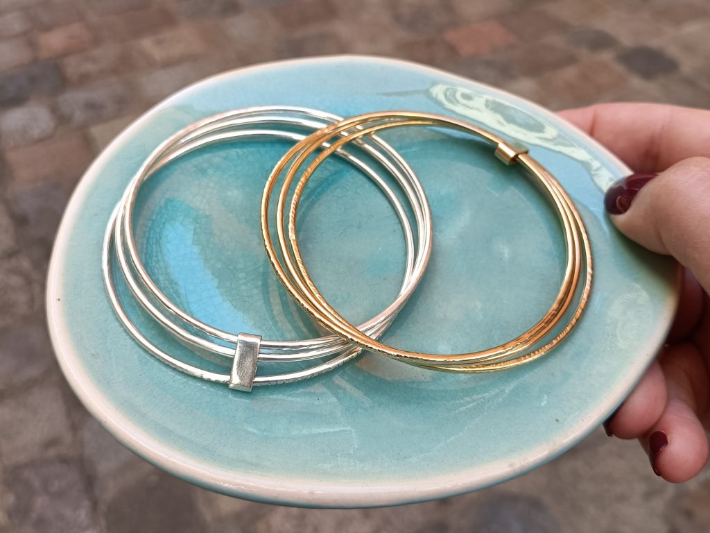 Bracelet jonc triple en argent fabrication artisanale de bijou à Lyon